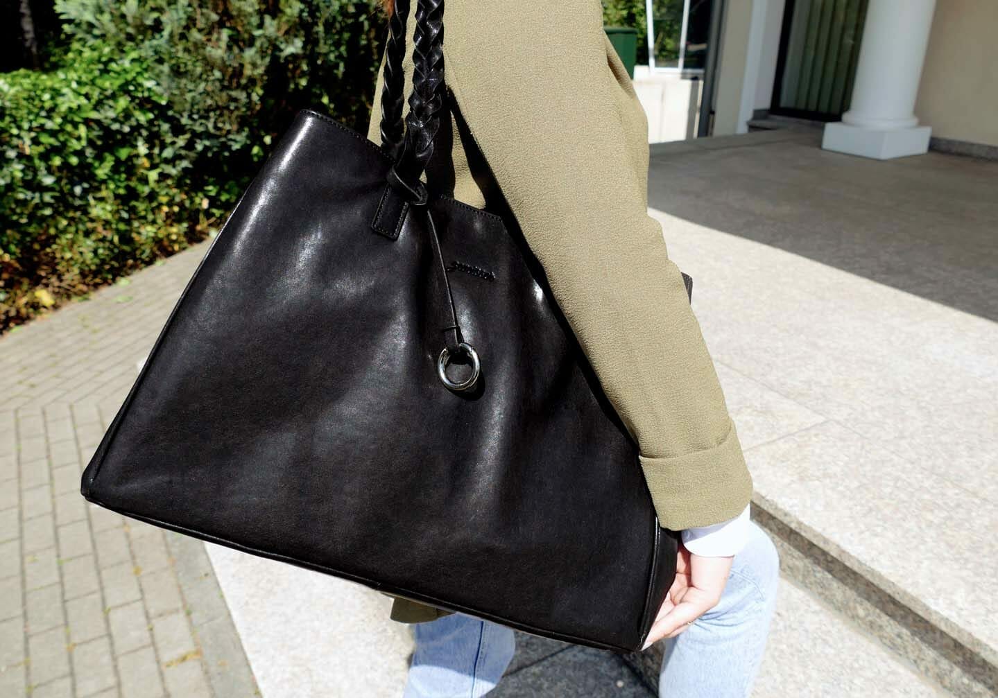 schwarzer Shopper echt Rindsleder