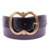 Schwarzer Damengürtel mit großer Messing Gürtel-Schnalle aus Leder